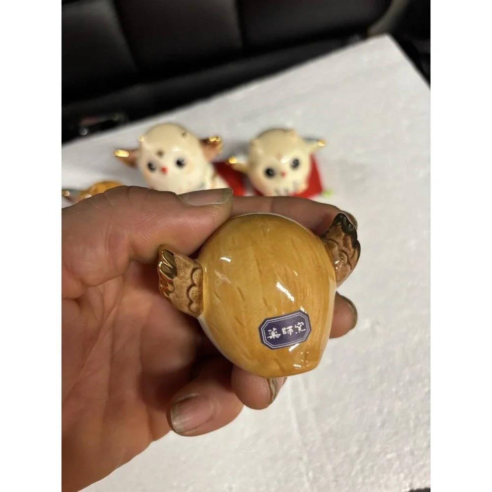 Vintage Yakushigama Japan Pottery Owls Set 5 Pcs Lucky Fukurou Fortune Decor⁠